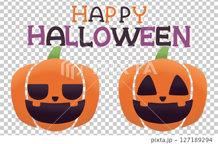 Jack-o'-lantern illustration and Happy Halloween lettering 127189294