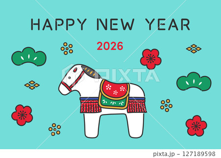 2026年 午年の年賀状イラストデザイン 張り子の馬 2026年 午年の年賀状イラストデザイン 張り子の馬 127189598