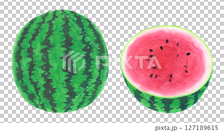 スイカの水彩手描きイラスト 127189615