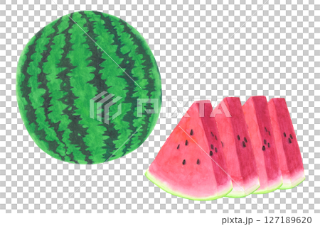 スイカの水彩手描きイラスト スイカの水彩手描きイラスト 127189620