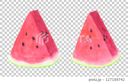 Watercolor hand-drawn illustration of cut watermelon 127189742