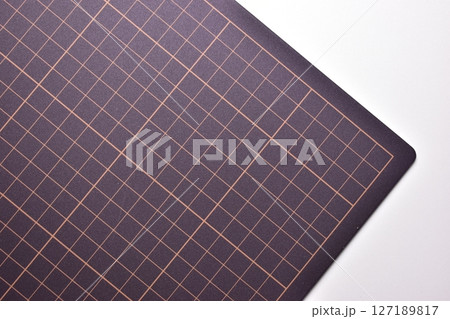 black cutting mat board on white background with line and scale measure guide pattern for art design 127189817