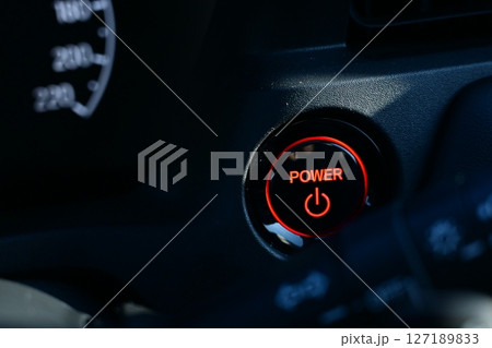 push start power engine system button of electric vehicle car 127189833