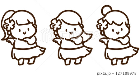 フラダンスを踊る女の子たちのかわいいデフォルメイラスト 127189978