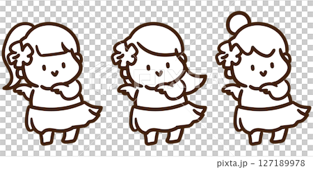 フラダンスを踊る女の子たちのかわいいデフォルメイラスト 127189978