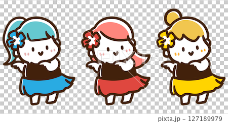 Cute deformed illustrations of girls dancing hula 127189979