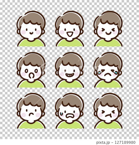 Cute boy upper body facial expression illustration set (color) 127189980