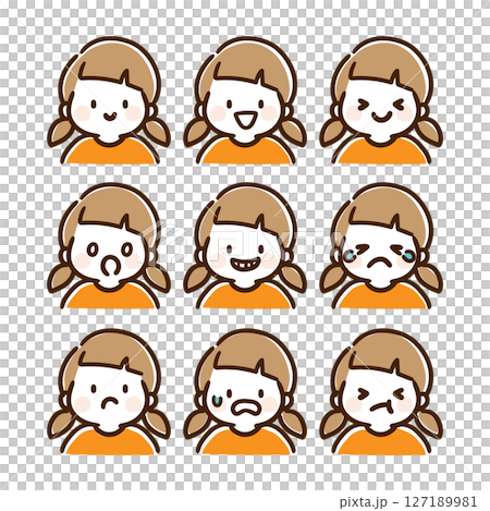 元気な女の子の上半身の表情イラストセット（カラー） 127189981