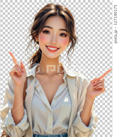 一位女士指著並微笑(透明背景) 一位女士指著並微笑(透明背景) 127190175