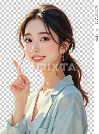 一位女士指著並微笑（透明背景） 127190176