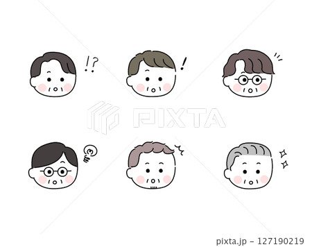 ゆるかわいい手描き風の顔セット/驚く高齢男性 ゆるかわいい手描き風の顔セット/驚く高齢男性 127190219