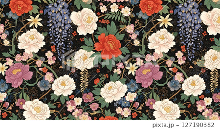 日本画風の花柄背景 127190382