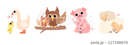 Mom and Baby Animal Together Feel Love Vector Set 127190679