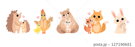 Mom and Baby Animal Together Feel Love Vector Set Mom and Baby Animal Together Feel Love Vector Set 127190681