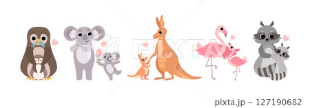 Mom and Baby Animal Together Feel Love Vector Set 127190682