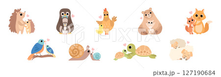 Mom and Baby Animal Together Feel Love Vector Set Mom and Baby Animal Together Feel Love Vector Set 127190684