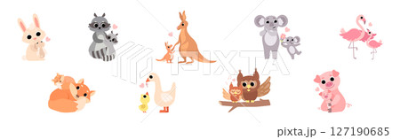 Mom and Baby Animal Together Feel Love Vector Set 127190685