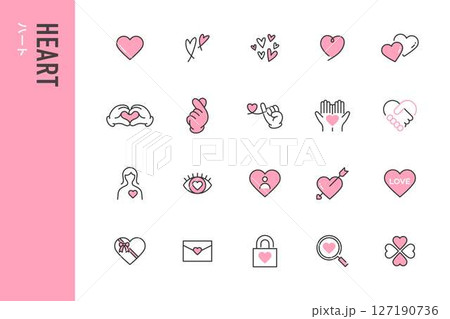 ハートの線画アイコン20点セット 127190736