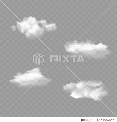 Realistic White Clouds Collection - Transparent Sky Effect Set. Vector 127190827