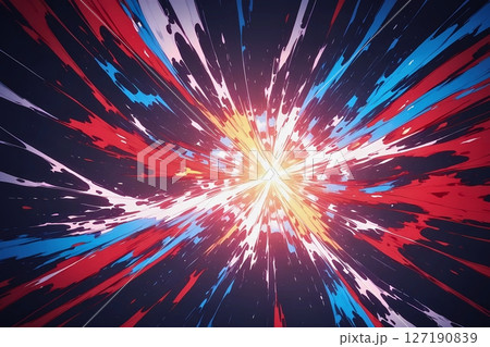 カラフルなインクが放射状に飛び散る抽象的な背景画像、ダイナミック、原動力、爆発 127190839