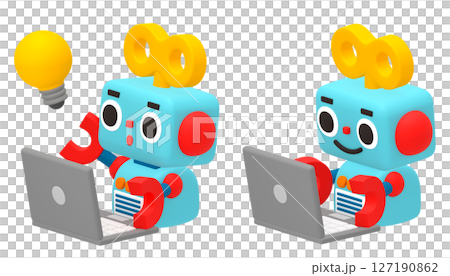 かわいいロボットとパソコン 127190862