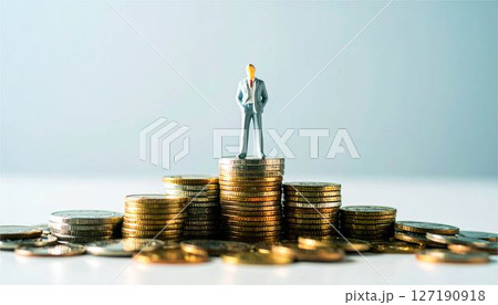 ビジネス　ビジネスマン　ビジネスシーン　人物　お金　マネー　金融　銀行　コイン　財産　ミニチュア 127190918