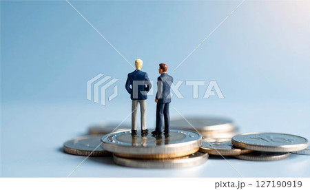 ビジネス　ビジネスマン　ビジネスシーン　人物　お金　マネー　金融　銀行　コイン　財産　ミニチュア 127190919