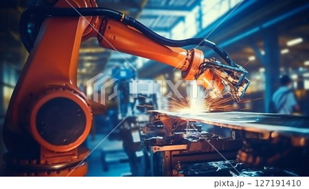 Harnessing Technology: Engineer Oversees Robotic Welding in Smart Factory. Generative ai 127191410
