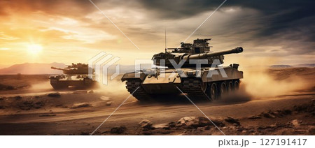 Desert Manoeuvre: Main Battle Tanks in Strategic Operation. Generative ai 127191417