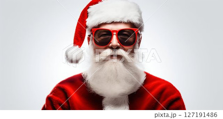Cool Santa: Claus in Sunglasses on a White Canvas. Generative ai 127191486