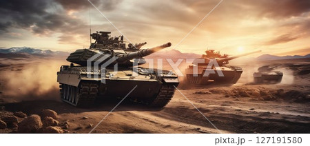 Desert Manoeuvre: Main Battle Tanks in Strategic Operation. Generative ai 127191580