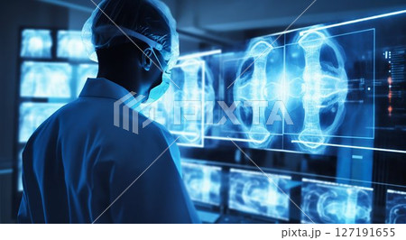 Medical Professional Analyzing X-ray and Tomography Scans. Generative ai 127191655