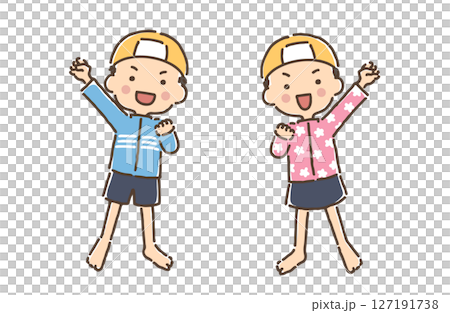 Boys and girls in swimsuits doing the "ah-ah-oh" Boys and girls in swimsuits doing the "ah-ah-oh" 127191738