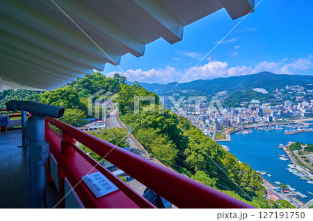 静岡県熱海市の熱海城から北西側の眺望(熱海市街,岩戸山など) 127191750