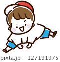 跳び箱を飛ぶようなポーズをする男の子のデフォルメイラスト 127191975