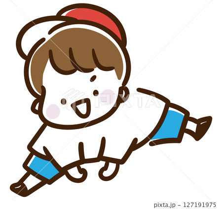 跳び箱を飛ぶようなポーズをする男の子のデフォルメイラスト 127191975