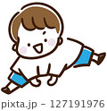 ピョーンと飛ぶポーズをする男の子のデフォルメイラスト 127191976