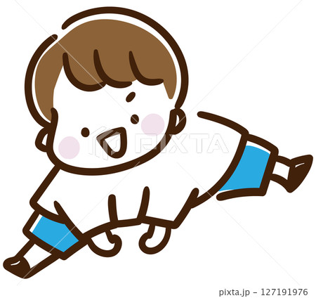 ピョーンと飛ぶポーズをする男の子のデフォルメイラスト 127191976