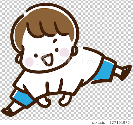 ピョーンと飛ぶポーズをする男の子のデフォルメイラスト 127191976