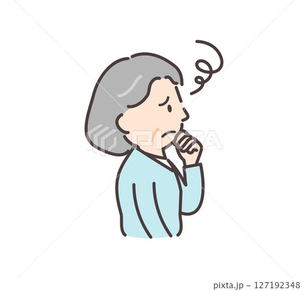 不安げな表情で横を向く高齢女性のイラスト 127192348