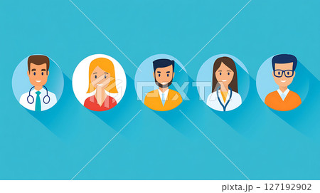 Flat infographic style: Our Clinic Values icons, placeholders for text 127192902