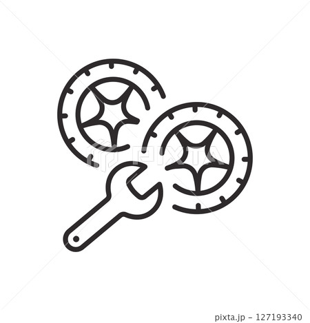 Tire repair icon with wrench for automotive service.. Editable stroke. Tire repair icon with wrench for automotive service.. Editable stroke. 127193340