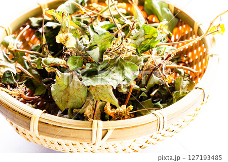 笊に入った乾燥させたドクダミの葉 127193485