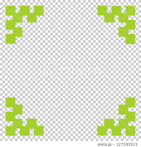 ドット風黄緑ブロック装飾の囲み枠・四隅デザイン付きフレーム素材(透過・シンプル・PNG) ドット風黄緑ブロック装飾の囲み枠・四隅デザイン付きフレーム素材(透過・シンプル・PNG) 127193523