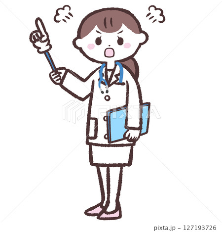 上を指し怒っている女医のイラスト 上を指し怒っている女医のイラスト 127193726