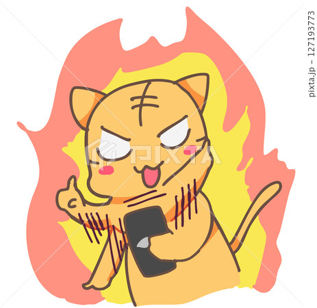 猛烈な勢いでスマホを操作する猫 127193773