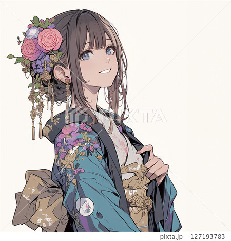 和服姿の可愛い女性のイラスト 127193783