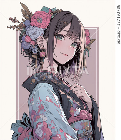 和服姿の可愛い女性のイラスト 127193786