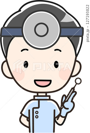 歯医者・歯科衛生士の男性＿ミラーを持っているイラスト 127193822
