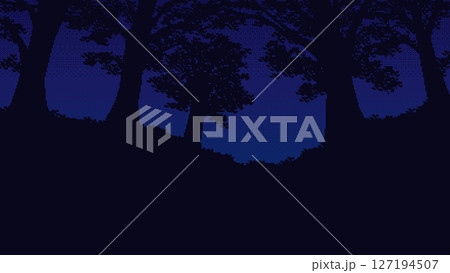 Night Forest with Foliage - Pixel Art. 8-bit Style Vector Illustration. 127194507